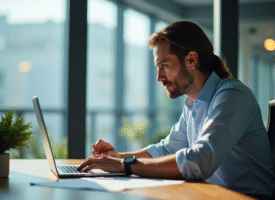Professionnel utilisant un token de securite au bureau