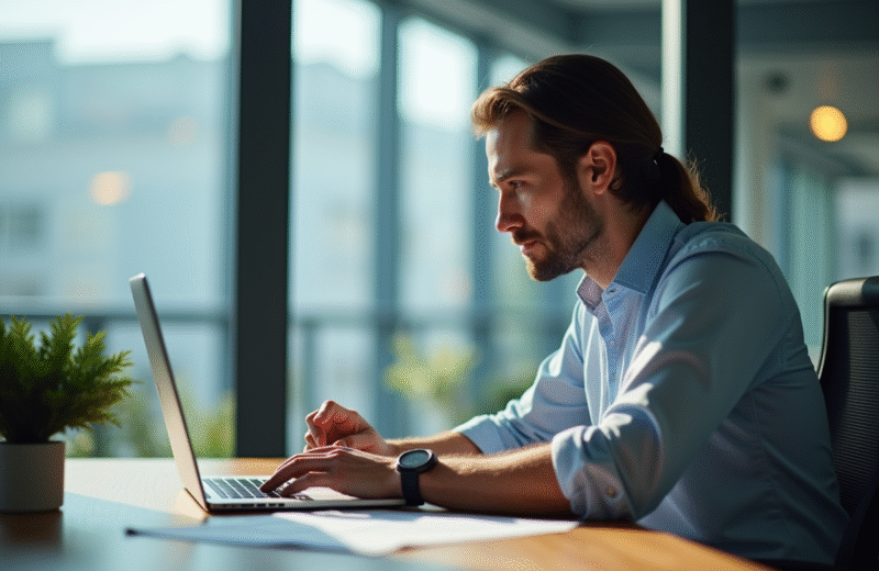 Professionnel utilisant un token de securite au bureau