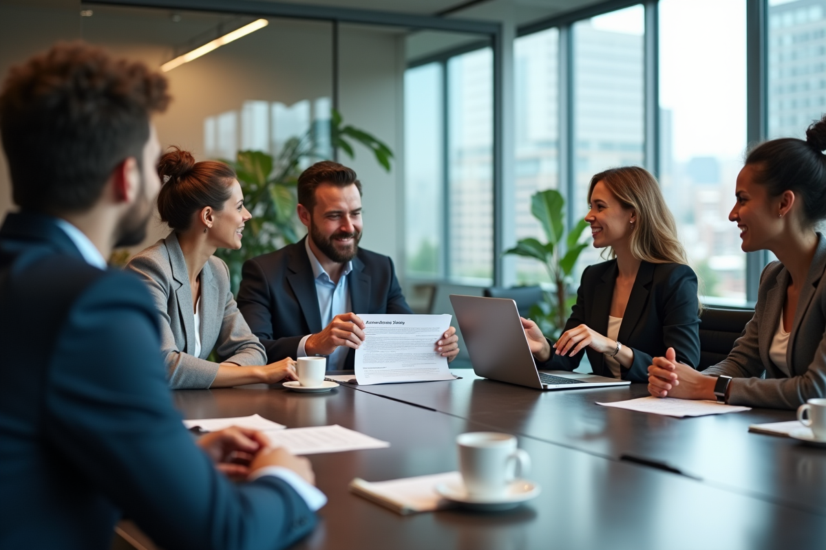 Groupe de collègues discutant d une politique numérique