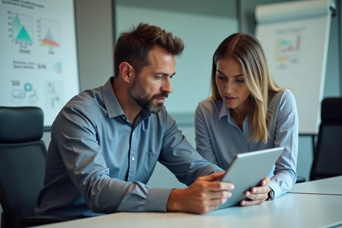 Homme expliquant quelque chose à une collègue lors d