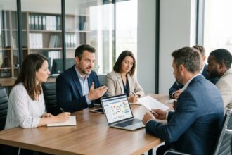 Groupe de professionnels en réunion dans un bureau moderne