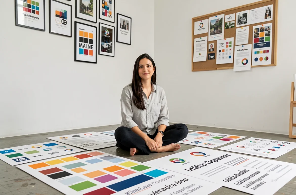 Designer en communication digitale et identité visuelle travaillant sur une charte graphique pour une entreprise locale chez Sigalia