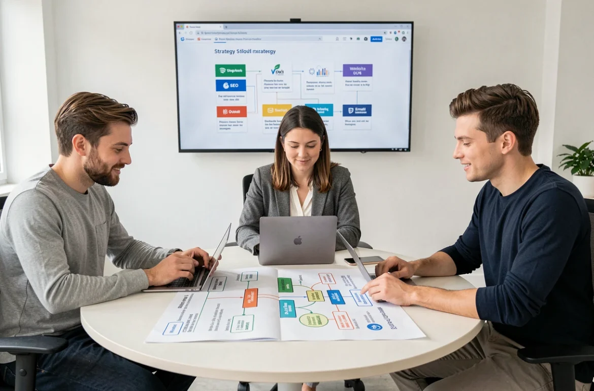 Équipe de Studio Seja collaborant sur une stratégie digitale globale pour un client en Saône-et-Loire